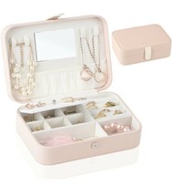 Jewelry Box Travel Size Pink PU Leather Small Box w/Mirror Portable Storage Case - £11.84 GBP
