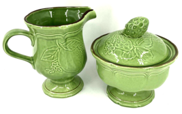 Mikasa Key Lime F9401 Sugar Creamer Lidded Grapes Green Footed Vintage M... - £27.23 GBP