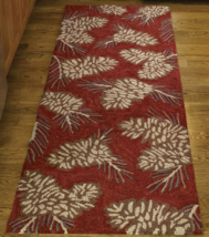 Primitive Red Pinecones Handcrafted Hooked Rug Runner 24&quot; x 72&quot; By Park Designs - £134.93 GBP