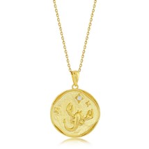 Sterling Silver &#39;SCORPIO&#39; CZ Zodiac Circle Pendant w/Chain - Gold Plated - £56.06 GBP