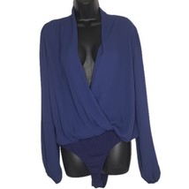 Fashion To Figure FTF Women&#39;s Biltmore Bodysuit Top Size 1 Blue Wrap Sheer - $26.96