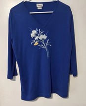 Distinct Embroidered Blue Sweater Top Bling Size Large - $17.41