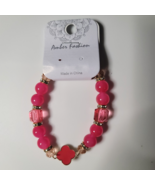 Women’s Pink Beaded Stretch Bracelet – Acrylic Gemstone, Love Charm, New... - $227.16 MXN