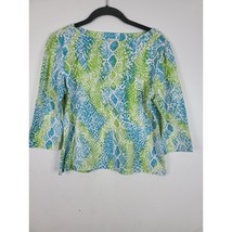 Ruby Rd Favorites Medium Petite Womens Long Sleeve Blue Green Crew Neck Pullover - £14.14 GBP