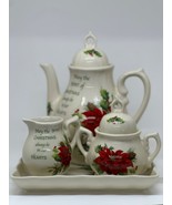 Cracker Barrel Christmas Tea Set Tray Poinsettia Design Ceramic Holiday ... - $41.70