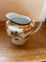 Vintage Small White w Asian Pheasant Birds &amp; Fall Colored Leaves Porcelain Pitch - £11.68 GBP
