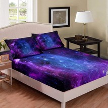 Purple Galaxy Bedding Set Twin Kids Teens Girls Boys Starry Sky Fitted Sheet Spa - £41.66 GBP