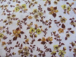 AUTUMN FLOWERS YELLOW BROWN ORANGE LIGHT WEIGHT COTTON FABRIC 1 YARD - £3.06 GBP