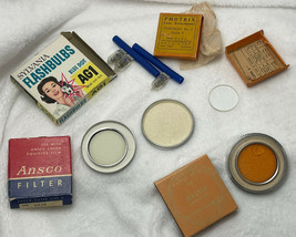 Vintage lot of Camera accessories filters and flash bulbs w Boxes Ansco ... - £11.04 GBP