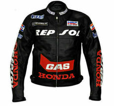 Honda Gas Repsol Blue Motorbike Motorcycle Track Days Cowhide Leather Jacket - £141.43 GBP