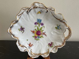 Dresden Porcelain Hand Painted Floral Handle Candy Server or Nut Dish - £61.18 GBP