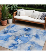 9&#39; X 12&#39; Navy Blue Abstract Washable Indoor Outdoor Area Rug - $635.99