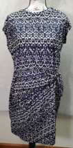 Nicole Miller Sheath Dress Women Medium Blue Multi Geo Print Polyester Knot Side - £21.34 GBP