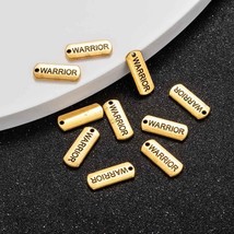 Word Charms Warrior Pendants Inspirational Antiqued Gold Tag Charms 4pcs - £1.98 GBP