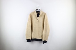 Vtg J Crew Mens Large Distressed Deep Pile Fleece Snap Button Pullover Sweater - £46.89 GBP