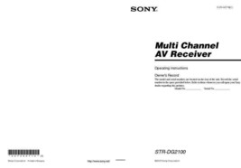 Sony STR-DG2100 AV Receiver Owners Manual - $22.24