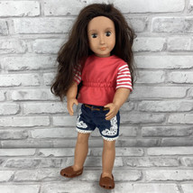 Our Generation 18&quot; Doll Brunette Brown Eyes Denim Shorts Shirt Shoes EUC - £15.38 GBP