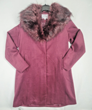 Jessica London Coat Women 12 Wool Blend Long Plum Eggplant Purple Faux Fur Lined - £47.38 GBP