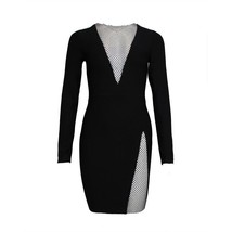 High Quality Black New Winter Black Beading Long Sleeve Dress   Out Sheath Mini  - £141.86 GBP