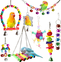Parakeet Cockatiel Bird Toys, 8 Pcs Hanging Bell Pet Bird Cage Hammock Swing Toy - £18.44 GBP