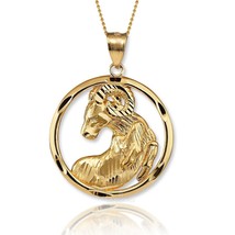 Aries Zodiac Sign Gold Ram Round DC Pendant | 10k 14k Yellow White Rose Gold - $319.99+