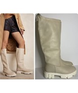 FREE PEOPLE Brooks Tall Leather Chunky Lug Sole Boot In Chalk Sz 6 - £84.94 GBP