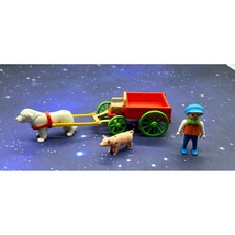 Vintage 1989 Playmobile 5505 Victorian Dog Cart With Farm Boy & Pigs Incomplete - $32.49