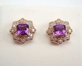 2.5Ct Cushion Cut Lab Created Amethyst Halo Stud Earrings 14K Yellow Gold Plated - £110.78 GBP