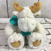 Vintage Dakin Moose Reindeer Plush Super Soft Stuffed Animal Green Ribbon - $14.84