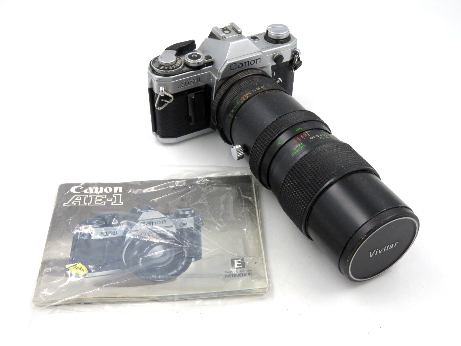 Canon AE-1 Program SLR Film Camera w/ Vivitar 90-230mm Lens Black - SEE DETAILS - £54.71 GBP