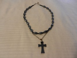 Women&#39;s Polished Stone Necklace with Polished Stone Cross Gray &amp; Black - $38.00