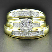 2Ct Trio Engagement Ring Set Real Moissanite  Wedding14K Yellow Gold Plated  - £142.43 GBP