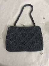 Elegant Vintage  Glass Micro Beads Pouch Purse Bag Clutch Gun Metal Gray... - £19.54 GBP