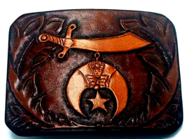Vintage Hand Tooled Leather-over-Metal Shriners Belt Buckle Bob Mcdonald Design - £34.96 GBP