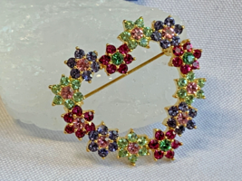Joan Rivers Floral Open Heart Brooch Fashion Jewelry Multicolor Rhinestones Pin - £23.77 GBP