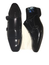 Tahari Men&#39;s Dress Shoes Double Monk Strap Faux Vegan Patent Black SZ 12 NEW - £96.13 GBP