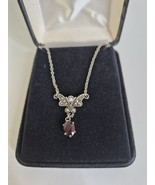 Vtg Avon Silver Tone Genuine Garnet Gemstone Pendant Necklace 18” NEW NOS - $728.74 MXN