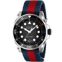 Gucci YA136210 Men&#39;s Dive Date Fabric Strap Watch, Dark Blue/Red - £580.73 GBP