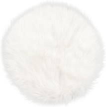15.7 Inches Mini White Round Faux Sheepskin Fur Area Rug, Small Fluffy, Tennola. - £26.08 GBP