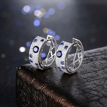 2Ct Round Lab-Created Blue Sapphire Cluster Hoop Earrings 14K White Gold Plated - £95.77 GBP