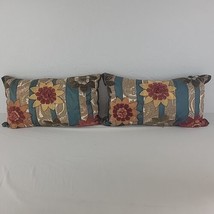 Spring Floral Pillow Set Pier 1 Imports Embroidered Boho Lumbar Blue Brown Gold - £27.93 GBP
