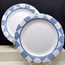 Pfaltzgraff Hopscotch Salad Plates 8in Set of 2 White Blue Checks No Fruit - £13.62 GBP