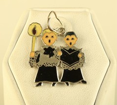 Vintage Sterling Silver Church Choir Enamel Painting Metal Charm Pendant - £30.07 GBP