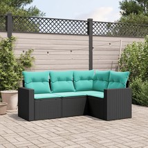 4 Piece Patio Sofa Set with Cushions Black Poly Rattan - $7,859.42 MXN