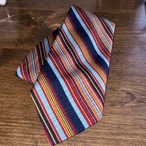Vintage man’s blue red gold horizontal stripe neck tie - $13.72