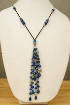 Costume Jewelry Statement Pendant Tassel Necklace Royal Blue Faceted Beads - £16.06 GBP