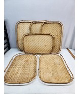 Set Of 6 Bamboo Woven Rattan Trays Wicker Tiki Bar Retro Wood 19 x 13 Po... - $42.55