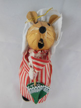 Vtg Hand Made Styrofoam Mouse w Cloth Hat & Gown wood ears Christmas Ornament - £3.62 GBP