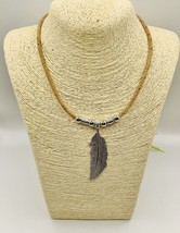 Natural Handmade Cork Necklace  Silver Tone Feather Pendant Vegan L42cm - £13.12 GBP