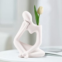 Thinker Style Boho Vase White Ceramic Abstract Vase Sculpture Figure Modern - £32.16 GBP